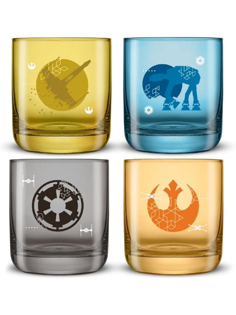 Galactic Icons Short Drinking Glasses Set of 4 | 10oz Colorful Tumbler Cups
